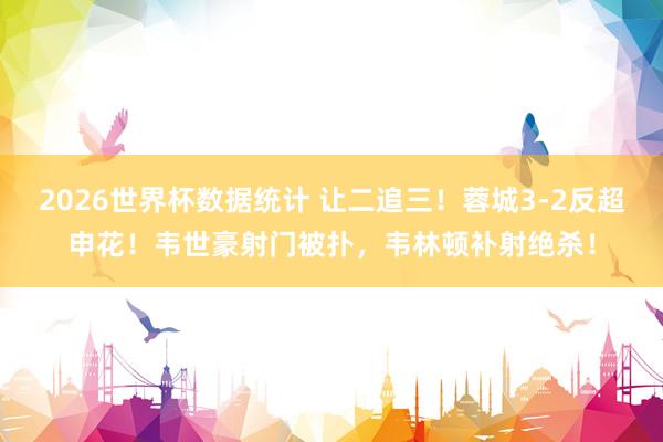 2026世界杯数据统计 让二追三！蓉城3-2反超申花！韦世豪射门被扑，韦林顿补射绝杀！