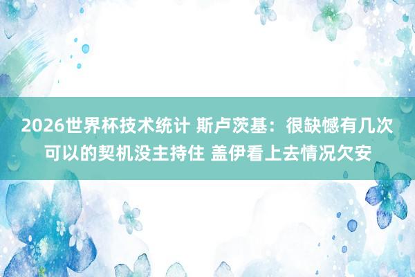 2026世界杯技术统计 斯卢茨基:很缺憾有几次可以的契机没主持住 盖伊看上去情况欠安