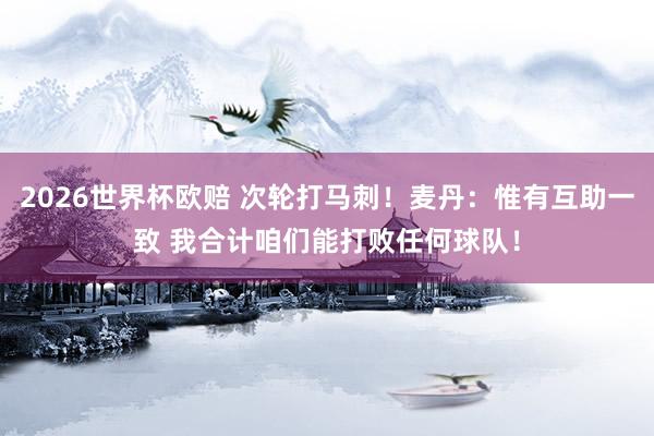 2026世界杯欧赔 次轮打马刺!麦丹:惟有互助一致 我合计咱们能打败任何球队!