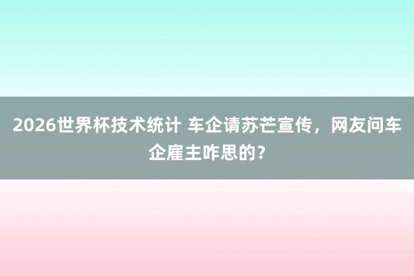 2026世界杯技术统计 车企请苏芒宣传,网友问车企雇主咋思的?