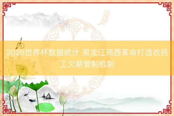 2026世界杯数据统计 黑龙江鸡西革命打造农民工欠薪管制机制