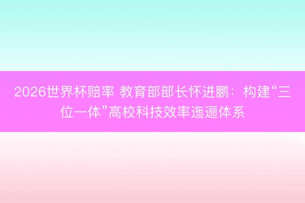 2026世界杯赔率 教育部部长怀进鹏：构建“三位一体”高校科技效率迤逦体系