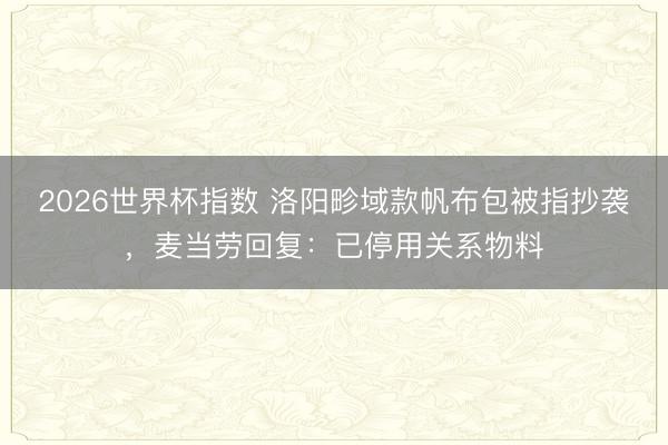 2026世界杯指数 洛阳畛域款帆布包被指抄袭,麦当劳回复:已停用关系物料